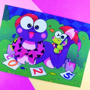 Impression carte postale BOGO peinture dans l'herbe {soft touch} - illustration mignonne, art kawaii, culture pop, arc-en-ciel