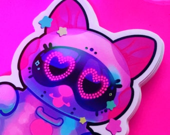 Limited Edition Neon Pink Meowchi - Waterproof Vinyl Sticker Cute Illustration, Kawaii Art