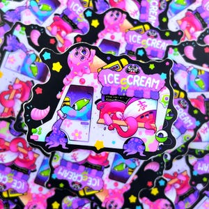 Ice Scream Truck - Autocollant en vinyle mat imperméable Illustration mignonne, Art kawaii, Vinyle, Mignon, Arc en ciel