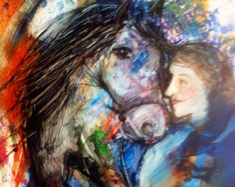 Colorful Contemporary Horse and Woman Print, "A Woman And Her Horse"