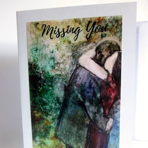 Ami la scheda, mancanti si carta, Couple Embracing, cartolina d'auguri di contemporaneo, "Missing You"