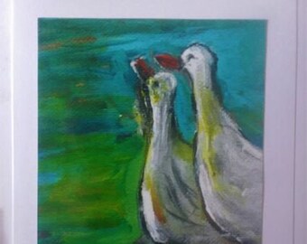 Two Ducks Walking Greeting Card, Whimsical Duck Card, Get Your Ducks In A Row Greeting Card Collection, "Duck Crossing" Greeting Card