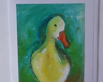 Shy Duck Greeting Card, Cute Duck Art, "Shy One"