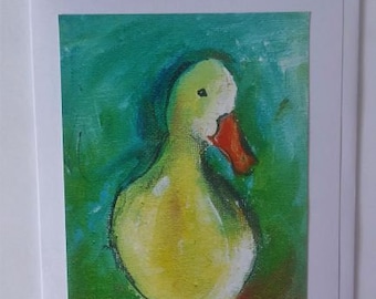 Shy Duck Card, Duck Greeting Card, Cute Duck Art Card, Get Your Ducks In A Row Greeting Card Collection "Shy One"