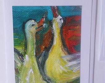 Two Ducks Playing Greeting Card, Whimsical Duck Card, Funny Ducks, Get Your Ducks In A Row Collection, "Ducks Just Want To Have Fun" Card