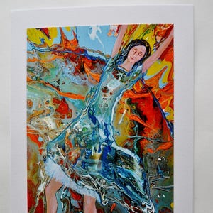 Biglietto d'auguri edificante colorato, Donna che loda Dio, Carta gloria di Dio, Lode in tutto il mondo, "La gloria del Signore"