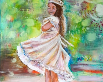 Girl Dancing Painting, Swirling Dancer, Girl Dancing in Heaven, Prophetic Art, Deborah Nell, "Divine Dance"