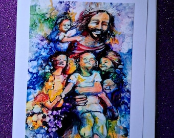 Blank Greeting Card of Jesus with Children