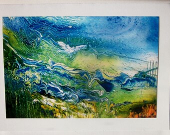 Abstract Landscape Greeting Card, Fluid Acrylic Pour Art