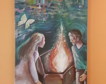 Stretched Canvas Prophetic Print, Treasure Chest With Fire, For Such A Time A This, Prophetic Art, "Release The Fire"
