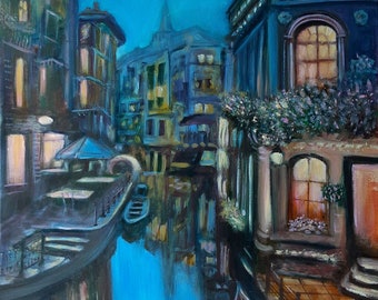 Picturesque Venice City Painting, Night in Venice, Oil Painting, Impressionist Venice Painting, "Evening in Venice"