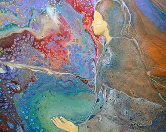 Embellished Acrylic Pour, Heavenly Lights, Faceless Painting, Prophetic Art, Acrylic Pour, "Father of Lights"