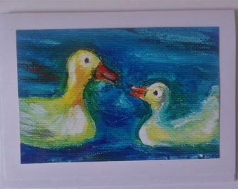 Duck Greeting Card, Whimsical Duck Card, Blank Duck Card, Two Ducks Swimming Card, Get Your Ducks In A Row Greeting Collection, "Bill Talk"