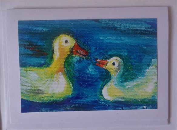 Duck Greeting Card, Whimsical Duck Card, Blank Duck Card, Two Ducks Swimming Card, Get Your Ducks In A Row Greeting Collection, "Bill Talk"
