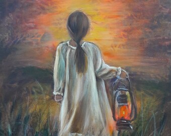 Color Print, Girl Holding Lantern, Inspirational Print, "Pioneer"