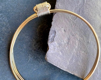 Lightweight gold fill 3 strand with silver knots elephant hair bracelet (or bangle)