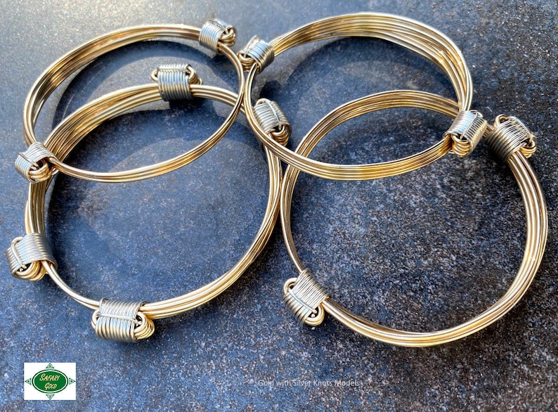 Gold with silver knots elephant hair bracelets and bangles