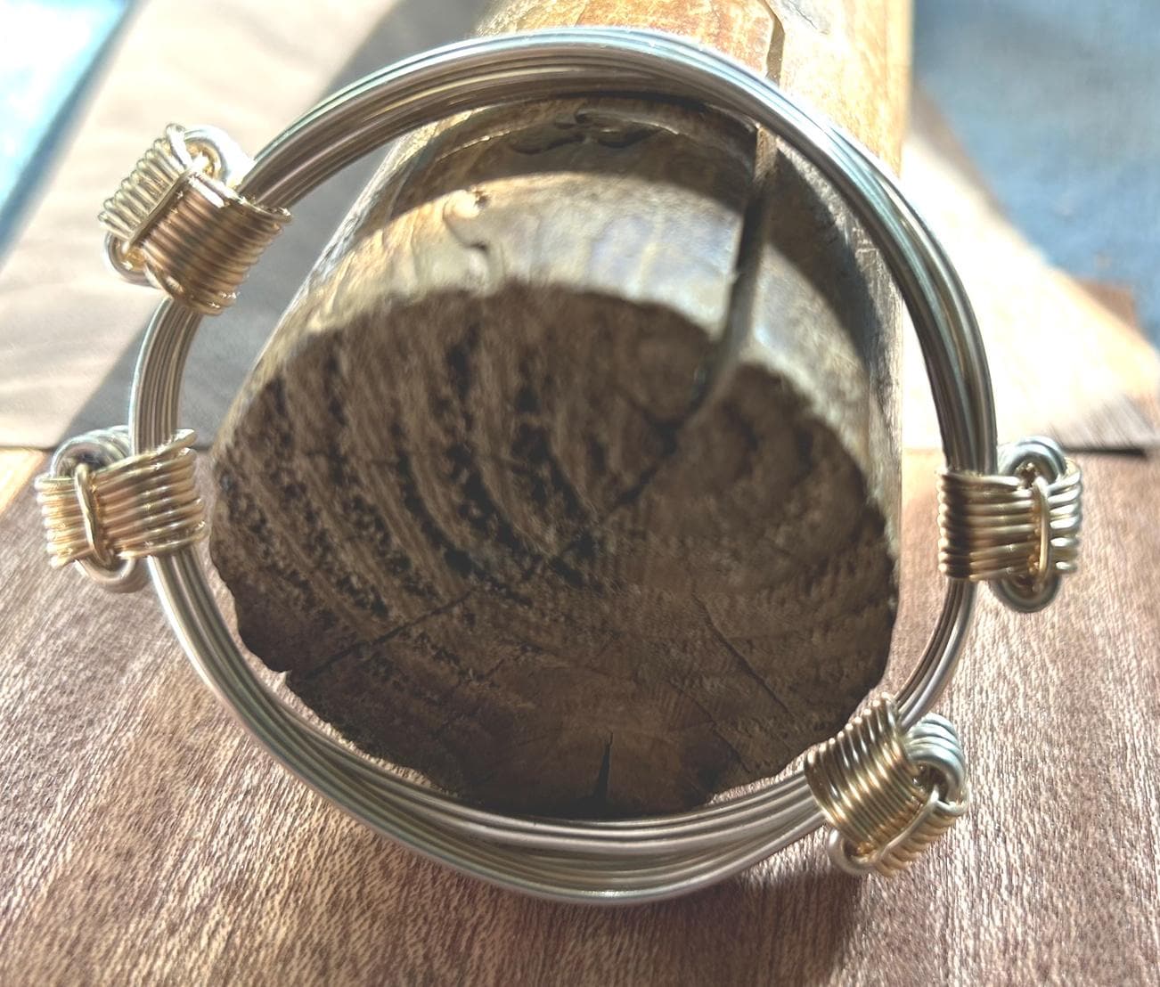 Elephant Hair Bracelet in African Silver Style With 4 Gold Knots