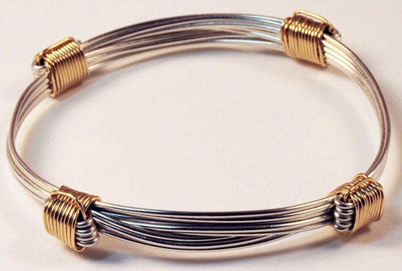 Elephant hair bracelet in African silver style with 4 gold knots image 1