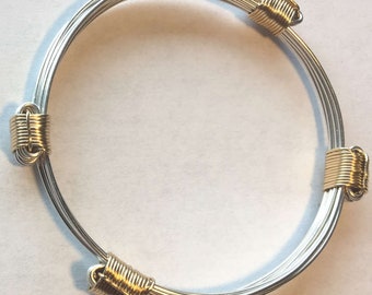 SimbaCub petite silver with 4 gold knots elephant hair bracelet