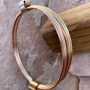 Trimetal 3 Strand African Elephant hair style bracelet -copper, silver and gold