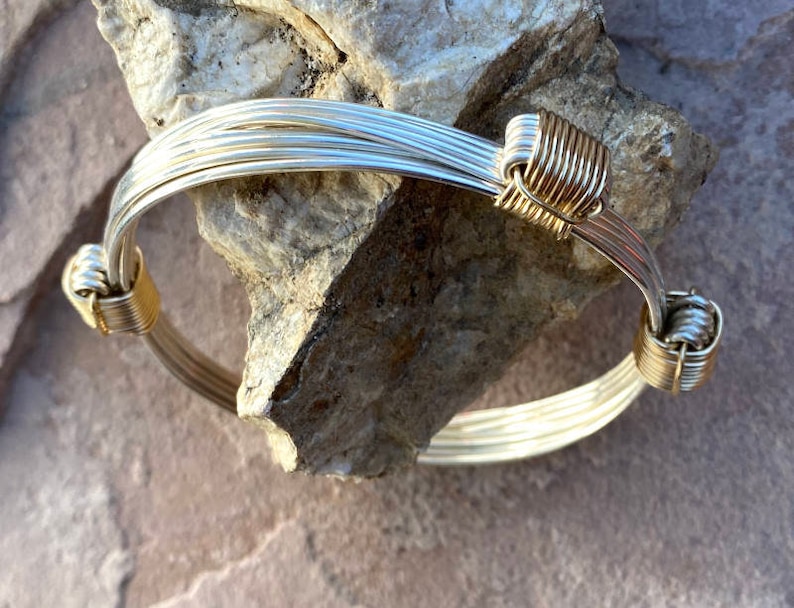 Elephant hair bracelet in African silver style with 4 gold knots image 4