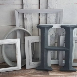Mixed Grey Ombre Picture Frames, Unique and Eclectic Modern Farmhouse Gallery Wall Set, Assorted Vintage Photo Collage, 4x6-11x14, Adelaide zdjęcie 8