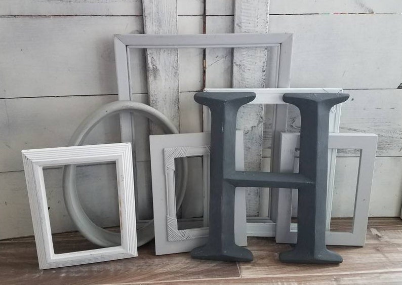 Mixed Grey Ombre Picture Frames, Unique and Eclectic Modern Farmhouse Gallery Wall Set, Assorted Vintage Photo Collage, 4x6-11x14, Adelaide zdjęcie 8