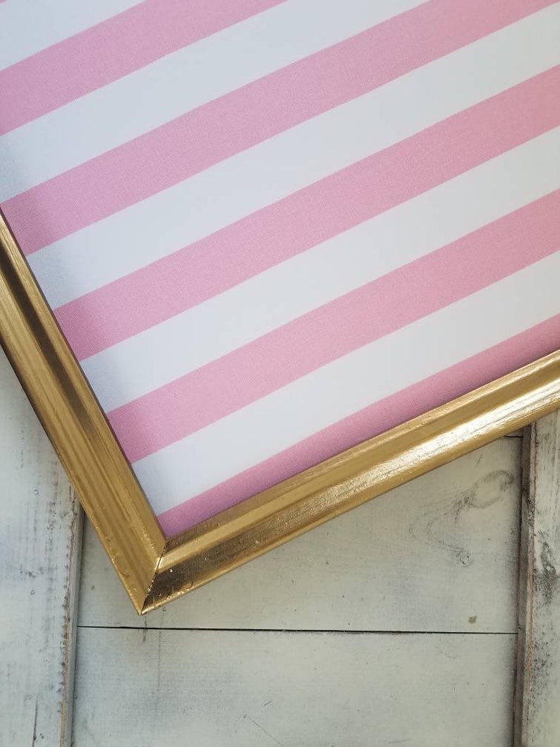 Modern Gold Framed Memo Board Pink and White Striped Vision Etsy
