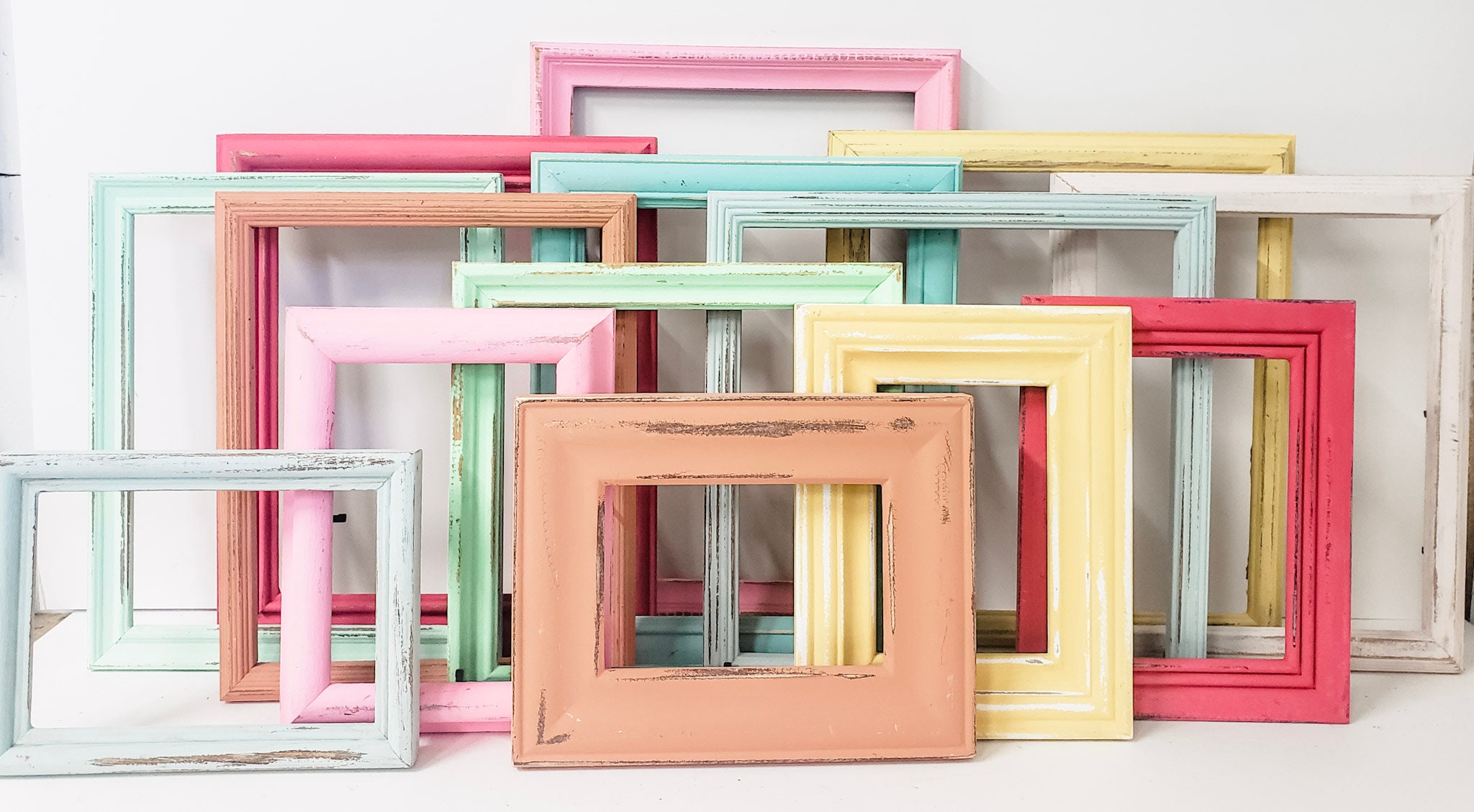 Cute Pastel, Boho Distressed Collage Picture Frames Open or
