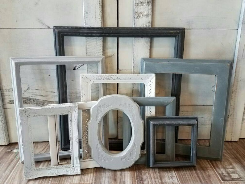 Mixed Grey Ombre Picture Frames, Unique and Eclectic Modern Farmhouse Gallery Wall Set, Assorted Vintage Photo Collage, 4x6-11x14, Adelaide image 1