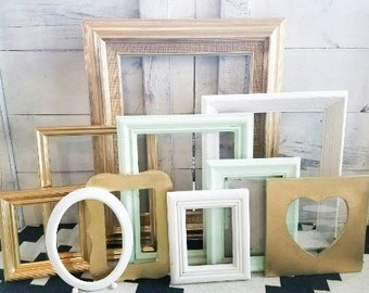 Mixed Whimsical Gallery Picture Frames for Wall Art, Mint Green and Gold Unique and Delicate Girly Photo Frame Set, 4x6- 11x14, GLASGOW