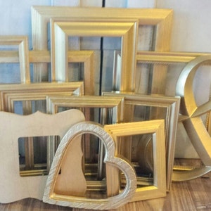 Gold gallery wall frames set, Metallic photo frame set, Round picture frames, Teen Room Decor, Wedding Frames 4x6 - 11x14, Milan