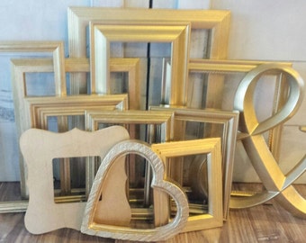 Gold gallery wall frames set, Metallic photo frame set, Round picture frames, Teen Room Decor, Wedding Frames 4x6 - 11x14, Milan