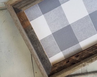 Gray Buffalo Check Memoboard, Rustic Framed Pin board, Command Center, Modern Farmhouse Entryway Organizer, Sizes 8x10 - 24x36