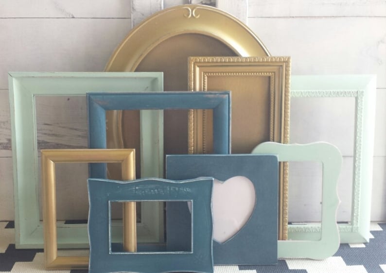 Gold Teal Sage Picture Frames Gallery Wall Frame Set Shabby Chic Decor Large Letter Riverside Collection