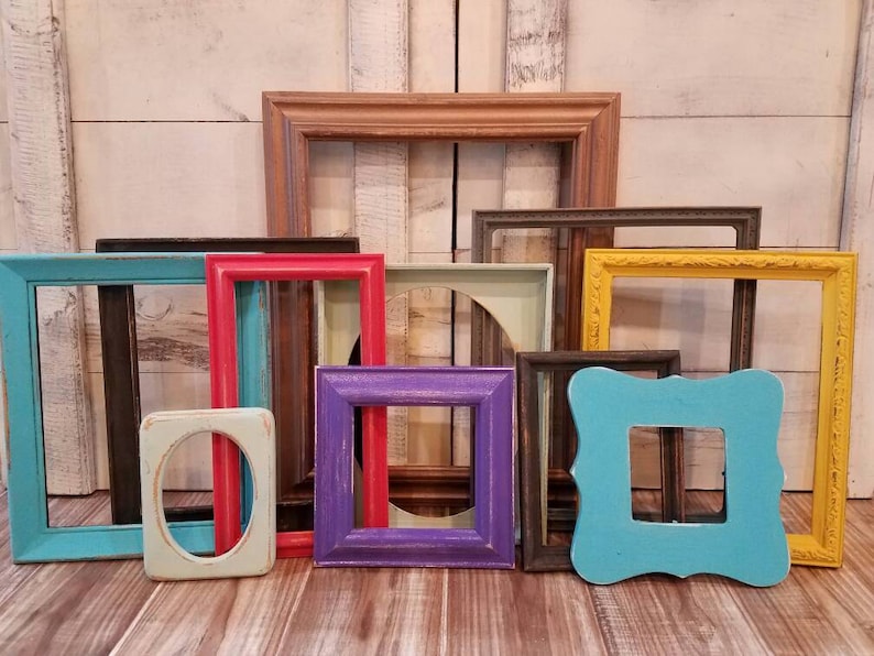 Picture Frame Collage Wall Decor Colorful Gallery Frames Boho Vintage Upcycled Set