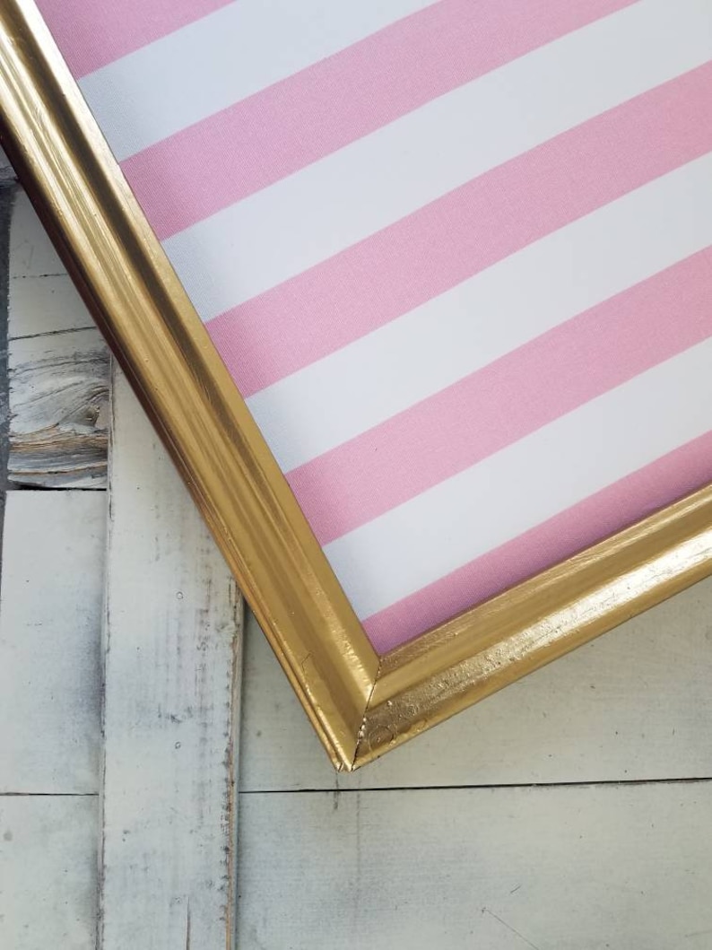 Modern Gold Framed Memo Board Pink and White Striped Vision Etsy