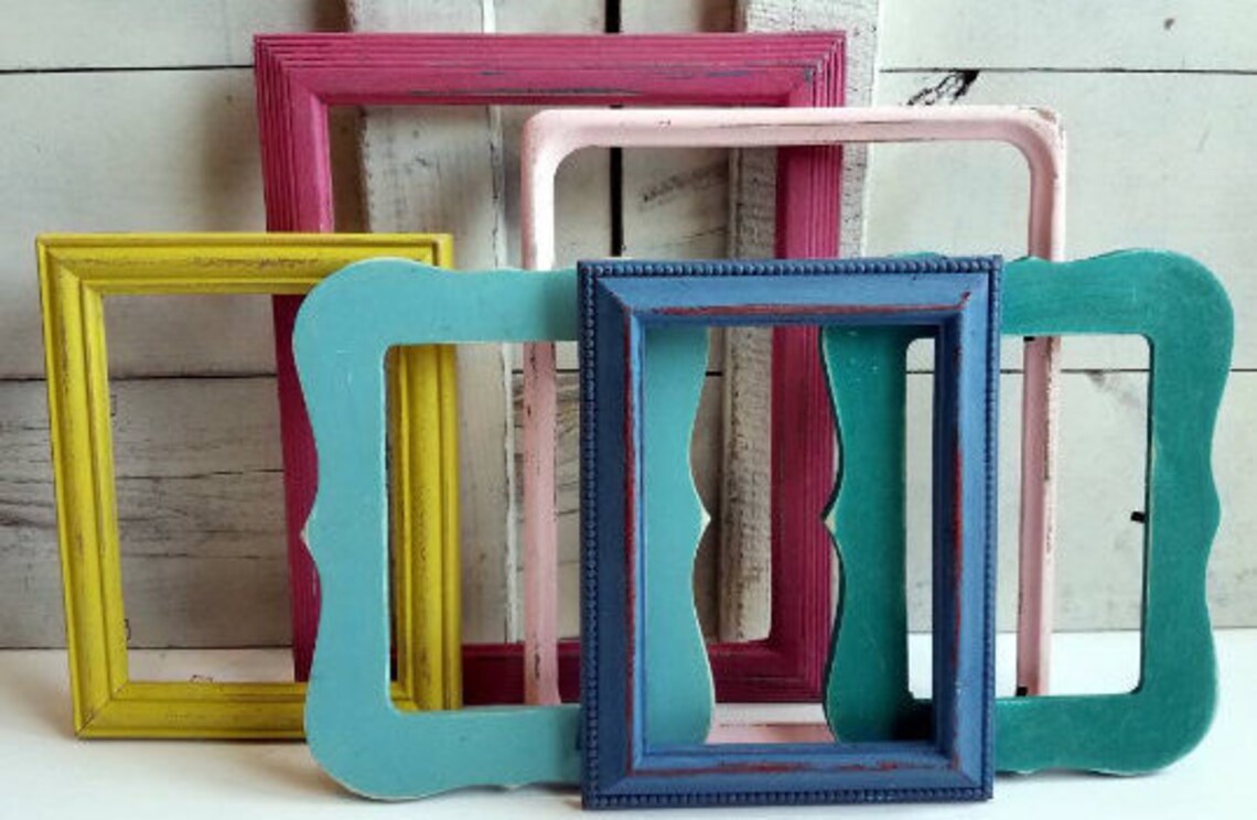 Colorful Picture Frames Shabby Gallery Wall Frame Set Empty Etsy