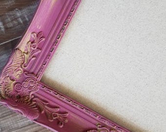 Pink Framed Ornate Vision Board, Linen Fabric Magnetic Board, Handmade Large Pinboard, Teen Room Decor, Custom Memoboard, 11x14 - 24x36