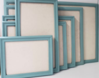 Serene Light Teal Blue Framed Linen Pinboard in Custom Frame Options and Sizes with a Coastal, Laidback Feel