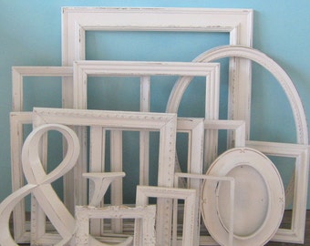 White Shabby Chic Picture Frame Set, Distressed Modern Farmhouse Gallery Wall Set, Vintage Nursery Wall Decor, Ornate Frames, Portland