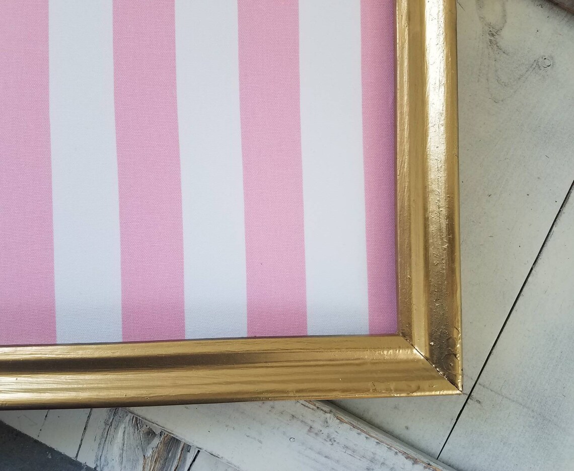 Modern Gold Framed Memo Board Pink and White Striped Vision Etsy