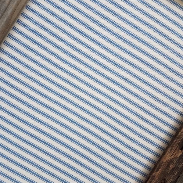 Coastal reclaimed wood fabric pinboard, Blue and white ticking stripe driftwood framed memoboard, Lake house decor, Sizes 11x14 - 24x36