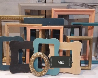 Chic Custom Painted Gallery Wall Frame Set, Assorted Dramatic Boho Picture Frames, Teal, Peach, and Gold Photo Frame Set, 4x6-11x14, LAUREL