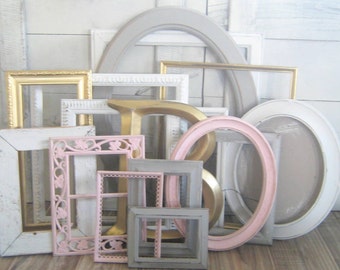 Soft and Girly Mismatched Picture Frame Set for Bedroom, Cute Vintage Collage Photo Frames for a Gallery Wall, Mixed Sizes 4x6- 11x14, York