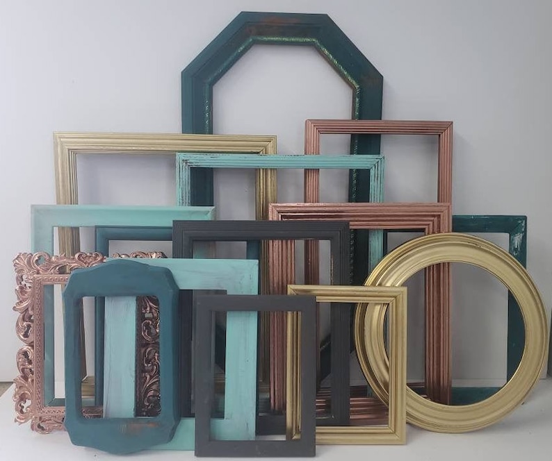 Modern Farmhouse Gallery Wall Frame Set Copper Gold Teal Etsy