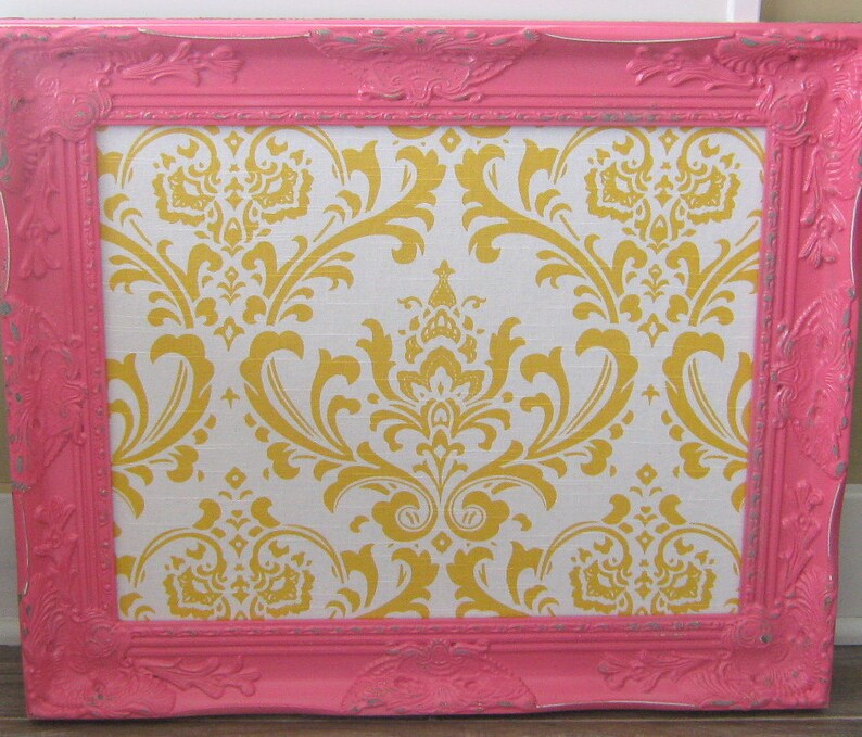 Ornate Framed Pink Bulletin Board Many Sizes Yellow Damask Etsy