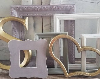 Whimsical Light Purple Picture Frame Set Collage for Nursery, Cute Feminine Lavendar Shabby Picture Frames Grouping, 4x6-11x14, GENEVA