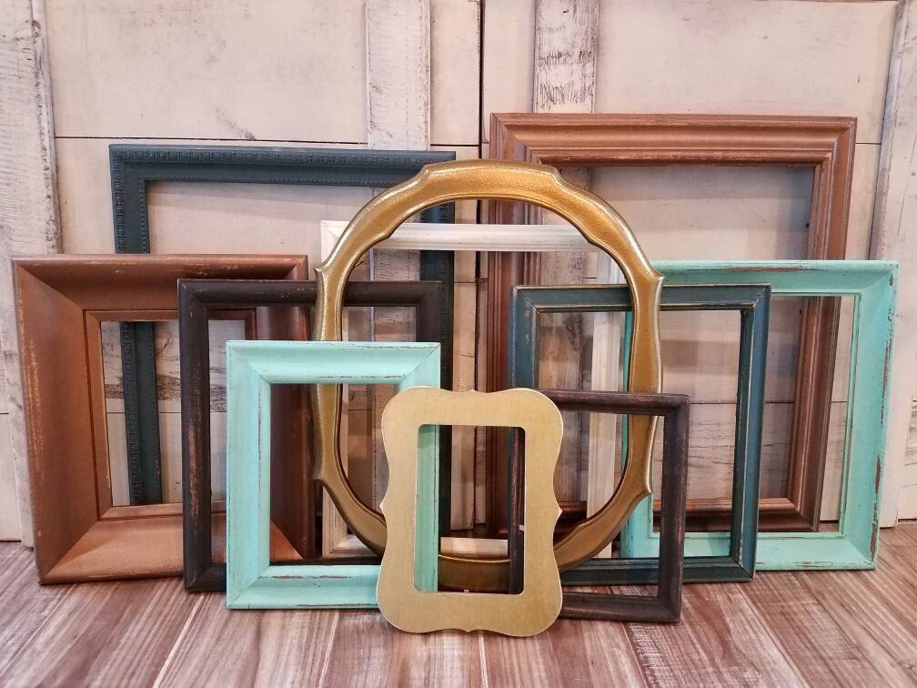 Gallery Wall Frame Set Copper Teal Gold Distressed Frames Open Collage Photo Picture Decor Custom